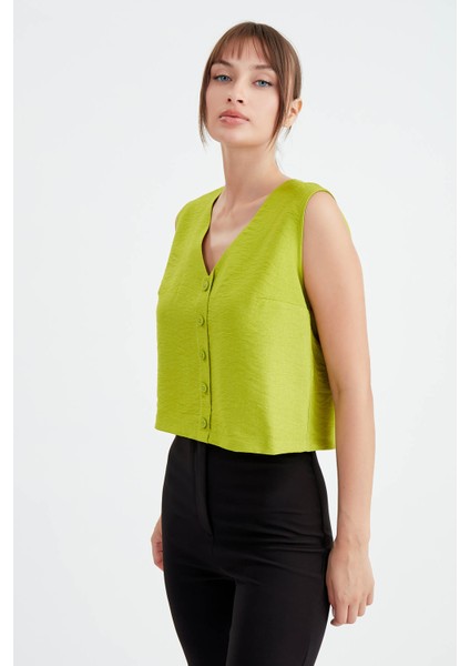 Düğmeli Crop Yelek modelleri