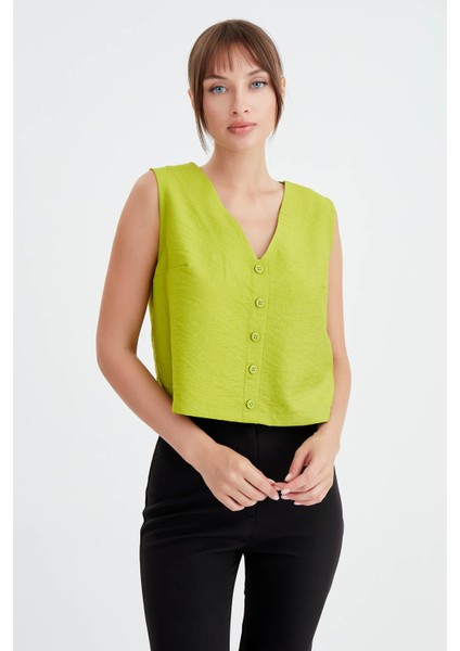 Düğmeli Crop Yelek fırsatları