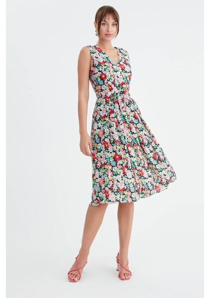 Çiçek Desen Pileli Midi Boy Elbise indirimleri
