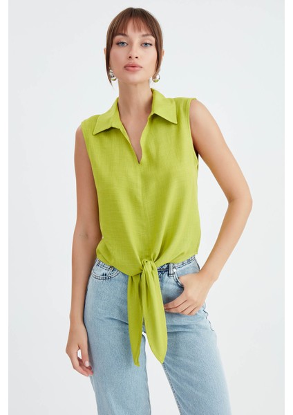 Viskon Keten Bağlamalı Gömlek