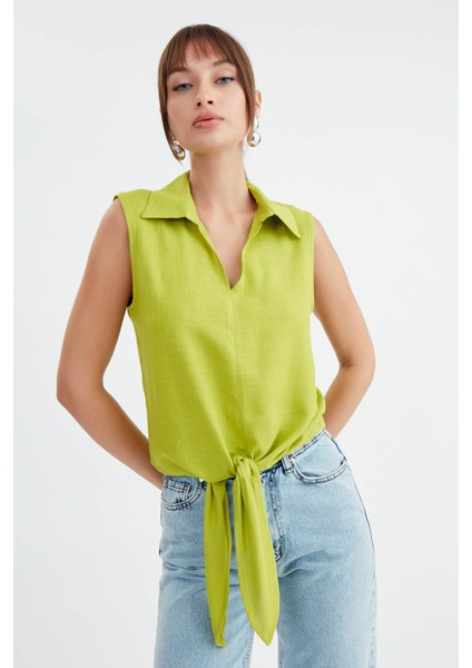 Viskon Keten Bağlamalı Gömlek fırsatları