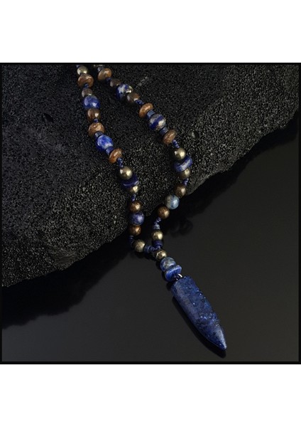 Seven Art Jewelry Doğal Taş Kolye, Lapis Lazuli, Bronzit, Jasper, Pirit Taşı Kolye, Erkek Kolye, Kadın Kolye