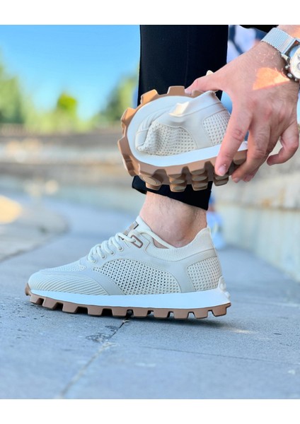 BEİGE AROK LİNEN 0398 HAKİKİ DERİ VE HASIR KETEN ERKEK SNEAKER BEJ