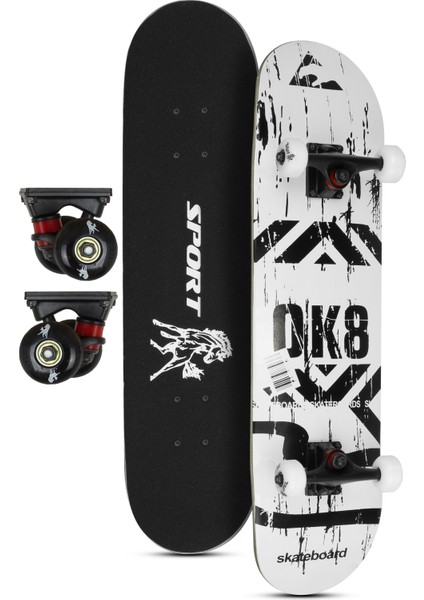 Kemik Teker Kaykay Semi-Pro 8 Katman Yüzey Zımparalı Kaymaz Skateboard 80 cm Ok8