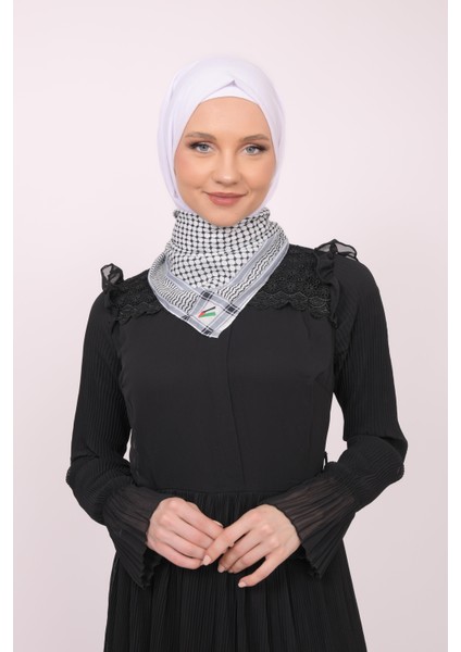 Siyah Çizgili Filistin Şal Kefiye Fular Saçaksızlı Filistin Fular Unisex S100011