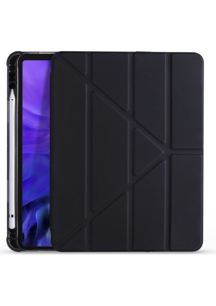 iPad Air 11" 6. Nesil M2 2024 Uyumlu Kapaklı Standlı Kılıf Kalemlik Bölmeli Silikon