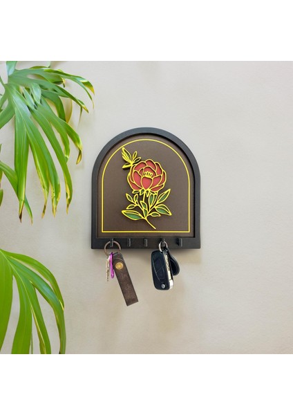 Kabartma Altın Siyah Gül Tasarım Duvar Askılık Dekor Anahtarlık