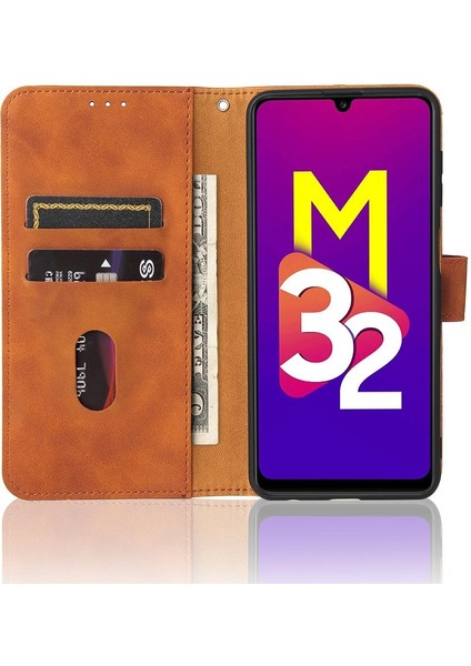 Samsung Galaxy M32 Deri Folio Flip Case Tam Koruma Kartı (Yurt Dışından)