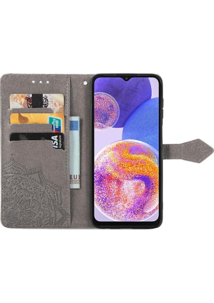 Samsung A23 Flip Kapak Darbeye Zarif Desen Deri Kılıf (Yurt Dışından)