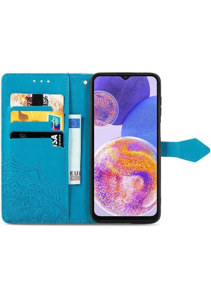 Samsung A23 Flip Kapak Darbeye Zarif Desen Deri Kılıf (Yurt Dışından)