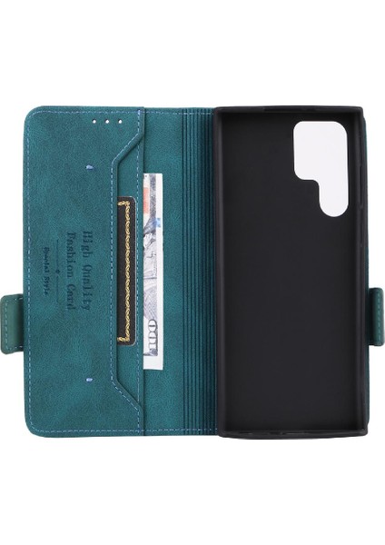 Samsung Galaxy S22 Ultra Deri Folio Flip Case Kart Ekleme Için Kılıf (Yurt Dışından)