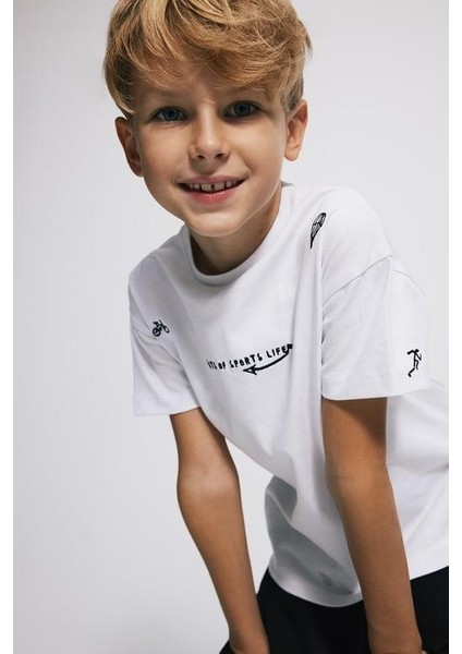 (Kids Boy) Nakışlı Heavy Jersey Oversize Fit T-Shirt