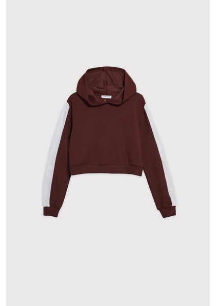 Kapüşonlu Dökümlü Crop Sweatshirt indirimleri