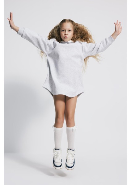 (Kids Girl) Yakalı Loose Fit Sweat Gri Melanj Elbise