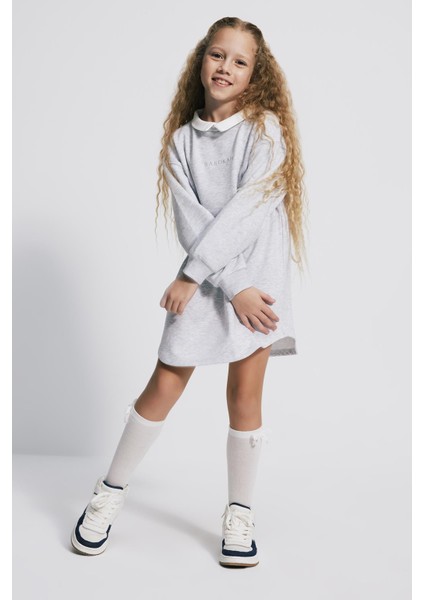 (Kids Girl) Yakalı Loose Fit Sweat Gri Melanj Elbise fiyatları