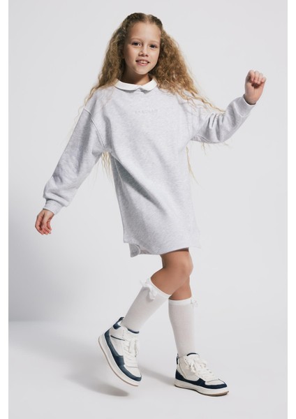 (Kids Girl) Yakalı Loose Fit Sweat Gri Melanj Elbise modelleri