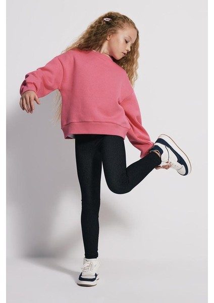 (Kids Girl) Bisiklet Yaka Şardonlu Sweatshirt