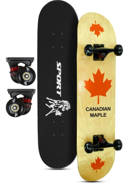 Kemik Teker Kaykay Semi-Pro 8 Katman Yüzey Zımparalı Kaymaz Skateboard 80 cm Canadian Maple