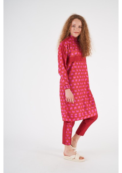 Dalga Desen Tesettür Mayo Kırmızı Uzun fiyatları