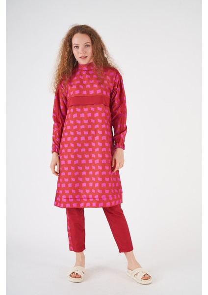 Dalga Desen Tesettür Mayo Kırmızı Uzun modelleri