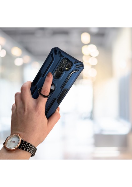 Xiaomi Redmi 9 Yüzüklü Standlı Tlp Tank Kılıf (Armor Mılıtary Case)