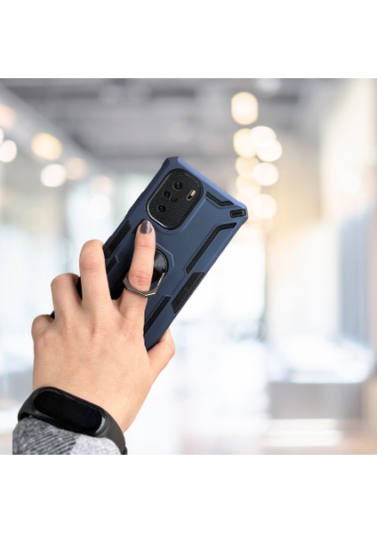 Xiaomi Poco F3 Yüzüklü Standlı Tlp Tank Kılıf  (Armor Mılıtary Case)