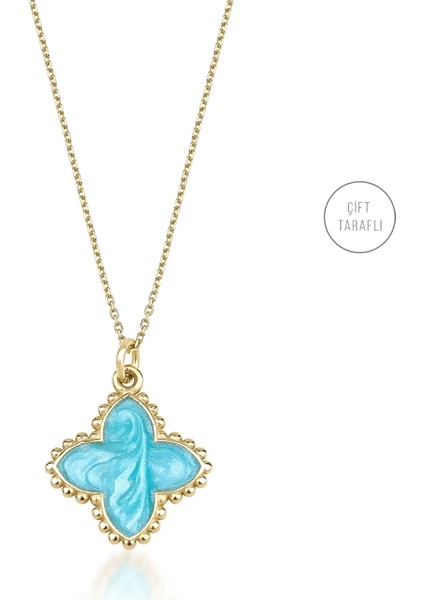 Kairos Jewelry 14 Ayar Altın Sparkling Baby Blue Clover Kolye KRS-N12-14GN-2