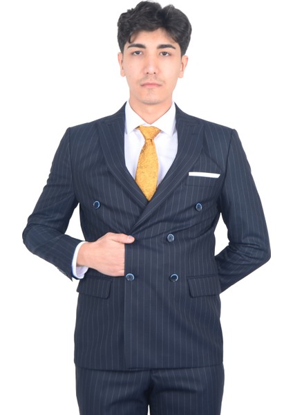 Cengiz Inler Çizgili Desen Kruvaze Erkek Takım Elbise fiyatları