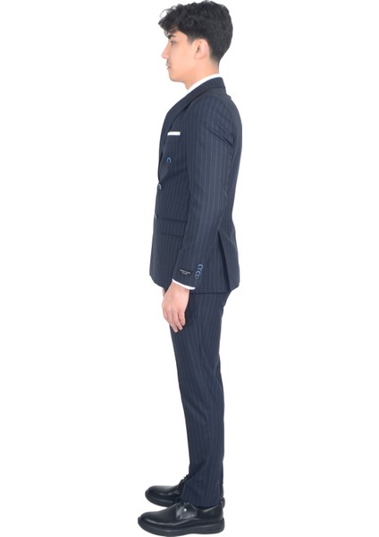 Cengiz Inler Çizgili Desen Kruvaze Erkek Takım Elbise indirimleri