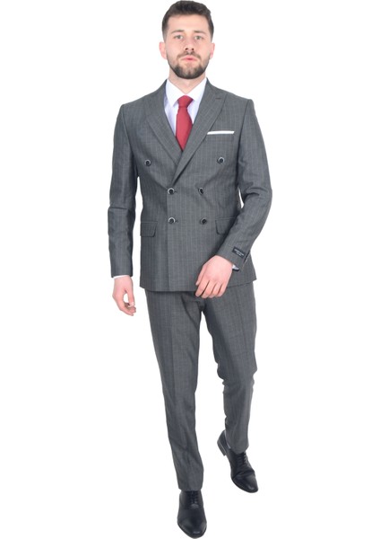 Cengiz Inler Çizgili Desen Kruvaze Erkek Takım Elbise indirimleri