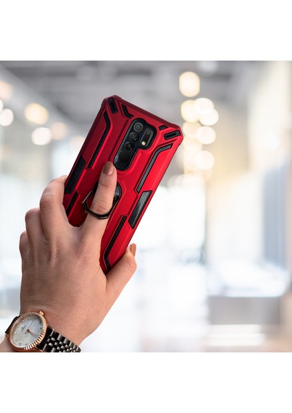 Xiaomi Redmi 9 Yüzüklü Standlı Tlp Tank Kılıf (Armor Mılıtary Case)