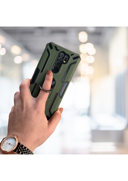 Xiaomi Redmi 9 Yüzüklü Standlı Tlp Tank Kılıf (Armor Mılıtary Case)