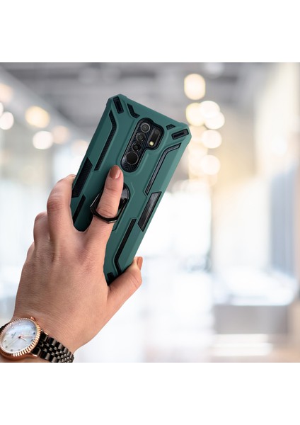 Xiaomi Redmi 9 Yüzüklü Standlı Tlp Tank Kılıf (Armor Mılıtary Case)