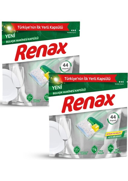 Renax Bulaşık Makinesi Kapsülü Hepsi 1 Arada Kapsül (44X2) 88'li