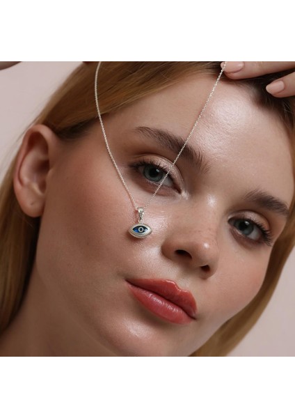 Hediye Göz Boncuklu Nazar Gümüş Kadın Kolye | 925 Ayar Gerçek Gümüş, Cam indirimleri