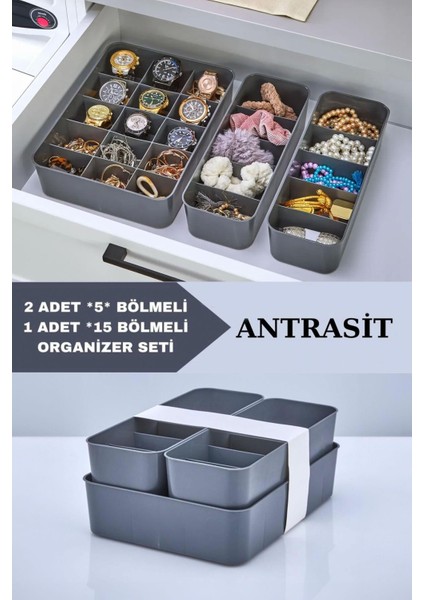 3 Parça Bölmeli Çekmece Çorap Takı Aksesuar Düzenleyici Set Organizer