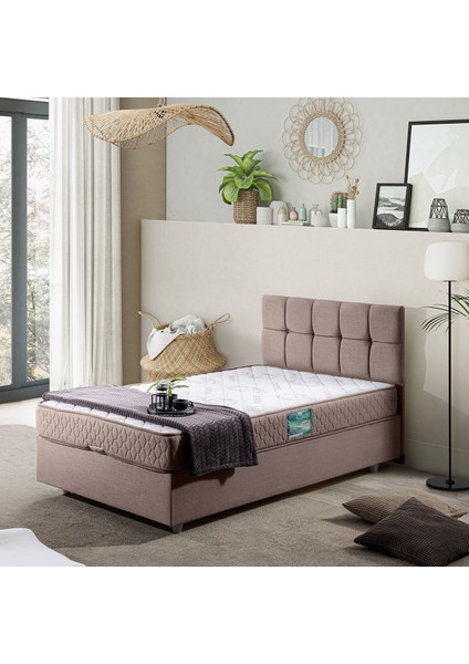 Berlin Tek Kişilik Baza Başlık Comfort Yatak Seti - Kahverengi