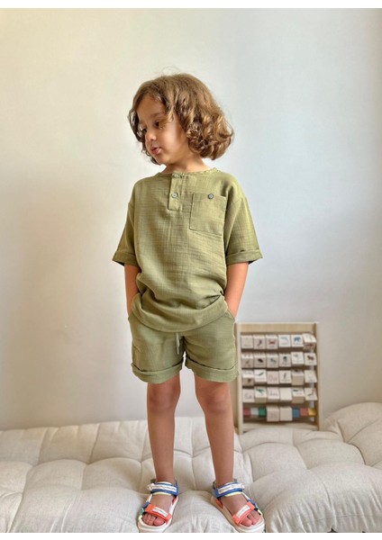 Yigit Butik Keten Kumaş Şortlu Erkek Çocuk Takım