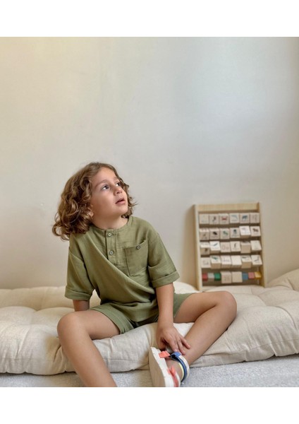 Yigit Butik Keten Kumaş Şortlu Erkek Çocuk Takım modelleri