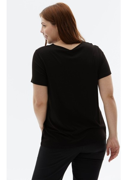 Büyük Beden V Yaka Bantları Taşlı Penye Bluz fırsatları