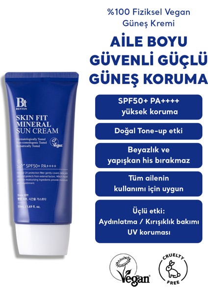 Skin Fit Mineral Sun Cream SPF50+ PA++++ 50ml %100 Fiziksel Vegan Güneş Kremi