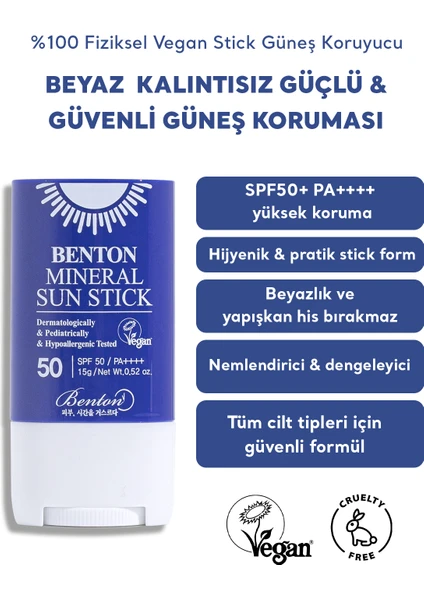 Mineral Sun Stick SPF50 PA++++ 15g %100 Fiziksel Vegan Stick Güneş Koruyucu