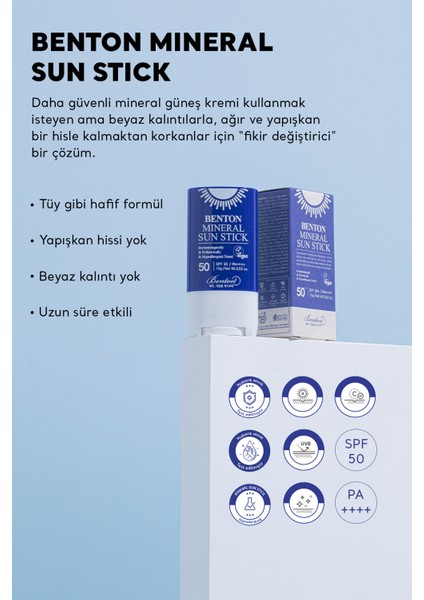 Mineral Sun Stick SPF50 PA++++ 15g %100 Fiziksel Vegan Stick Güneş Koruyucu