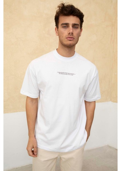 Erkek Ön Yazılı Arka Baskılı Regular Bisiklet Yaka T-Shirt