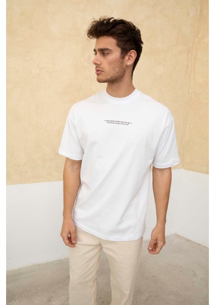 Erkek Ön Yazılı Arka Baskılı Regular Bisiklet Yaka T-Shirt modelleri