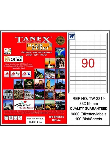 2319 Laser Etiket 33X19MM 90X100 9000 Adet
