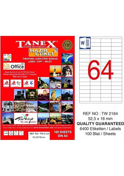 2164 Laser Etiket 52X18MM 64X100 6400 Adet