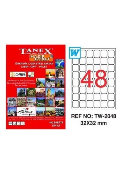 2048 Laser Etiket 32X32MM 48X100 4800 Adet