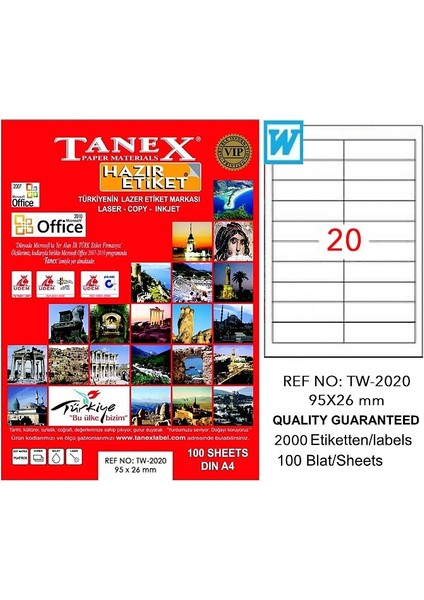 2020 Laser Etiket 26X95MM 20X100 2000 Adet