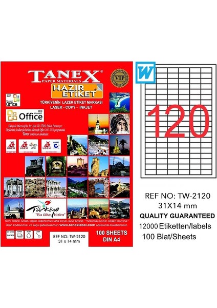 2120 Laser Etiket 31X14MM 20X100 2000 Adet